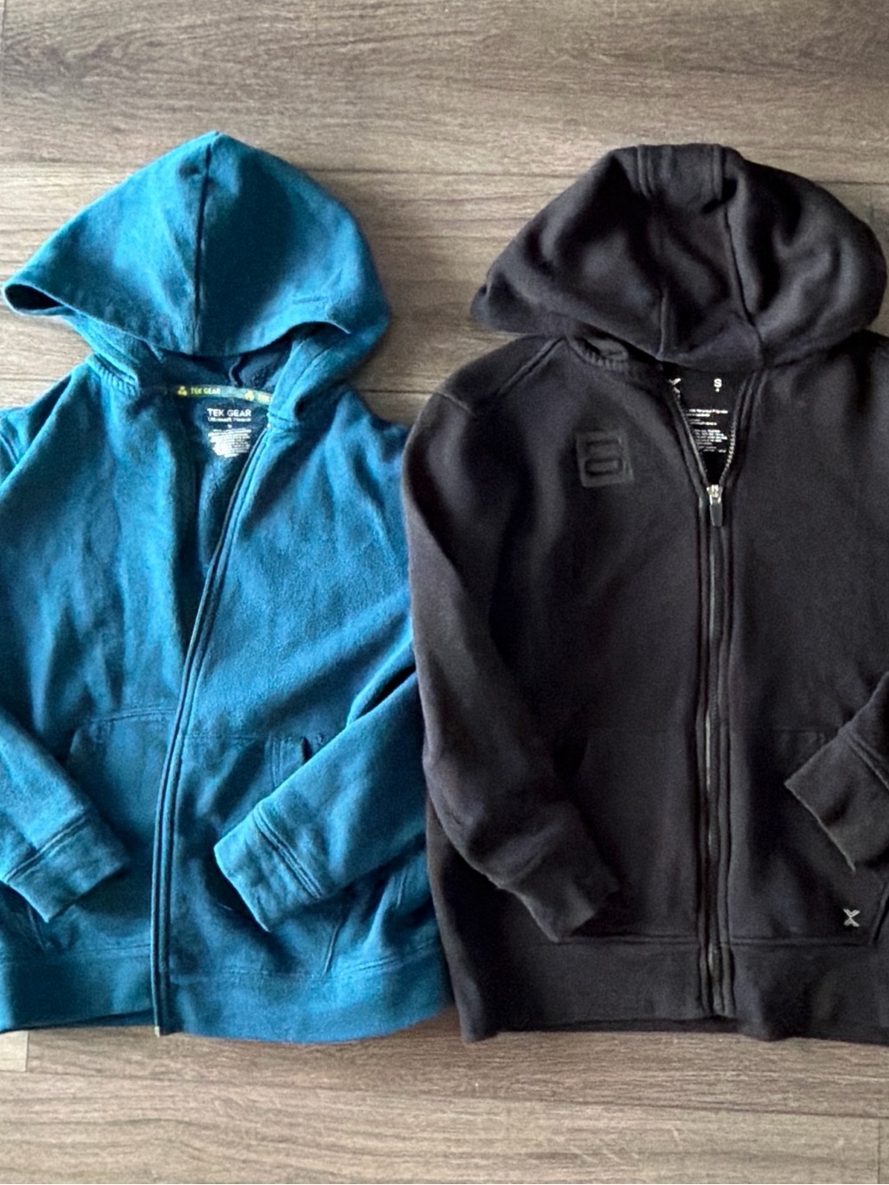 Kids Teal & Black Zip-Up Hoodies - Fleece Sz 8